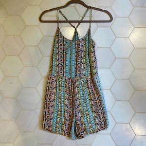 Free People Blue Printed Bubble Short Romper